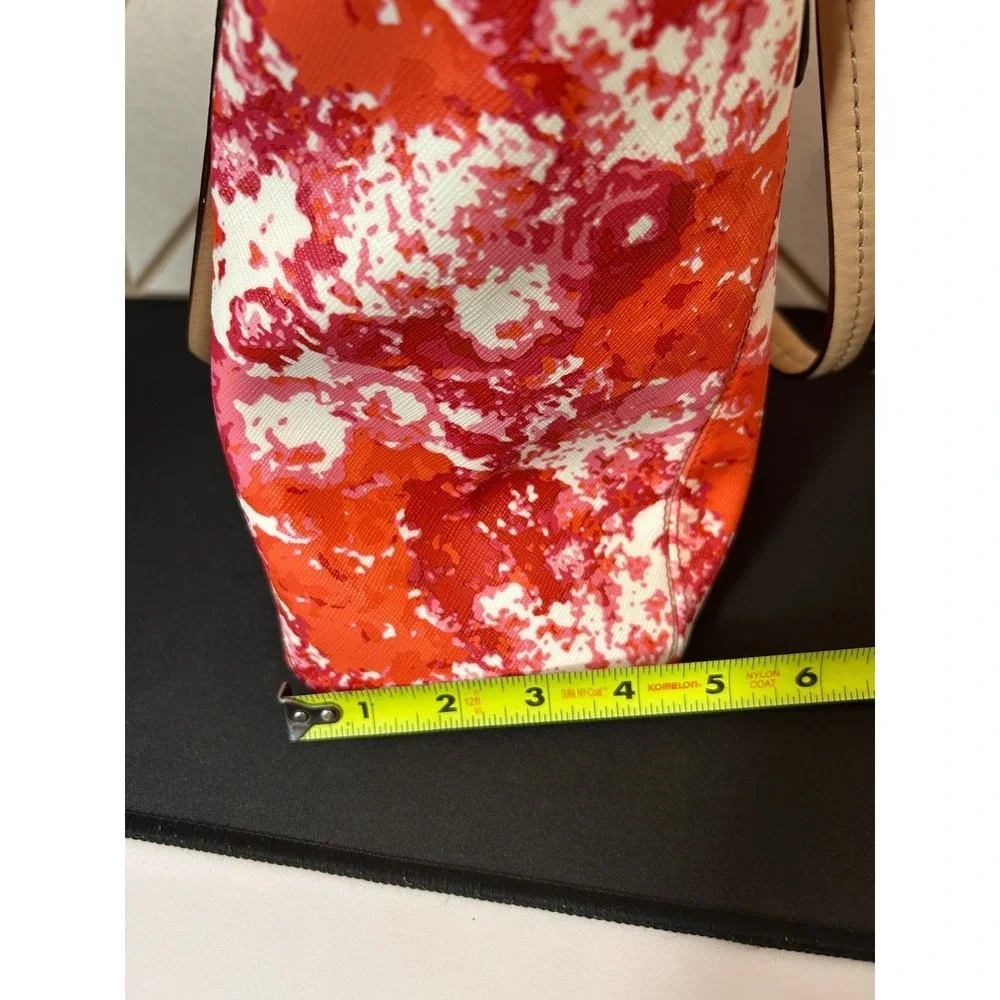 Coach Peyton Floral Print Top Handle Tote Bag Pink‎ Orange White Leather Bag
